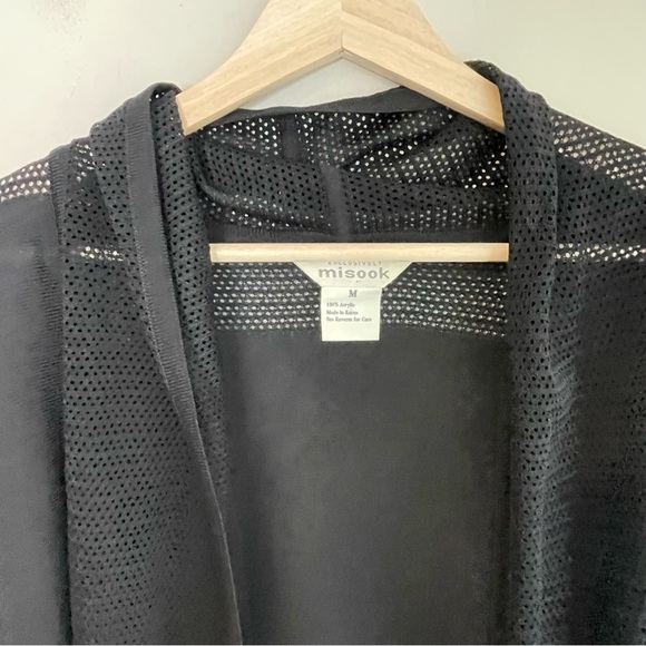 Misook Womens Black Long Length Open Cardigan Size M Meshed Trim Minimalist - Picture 9 of 9
